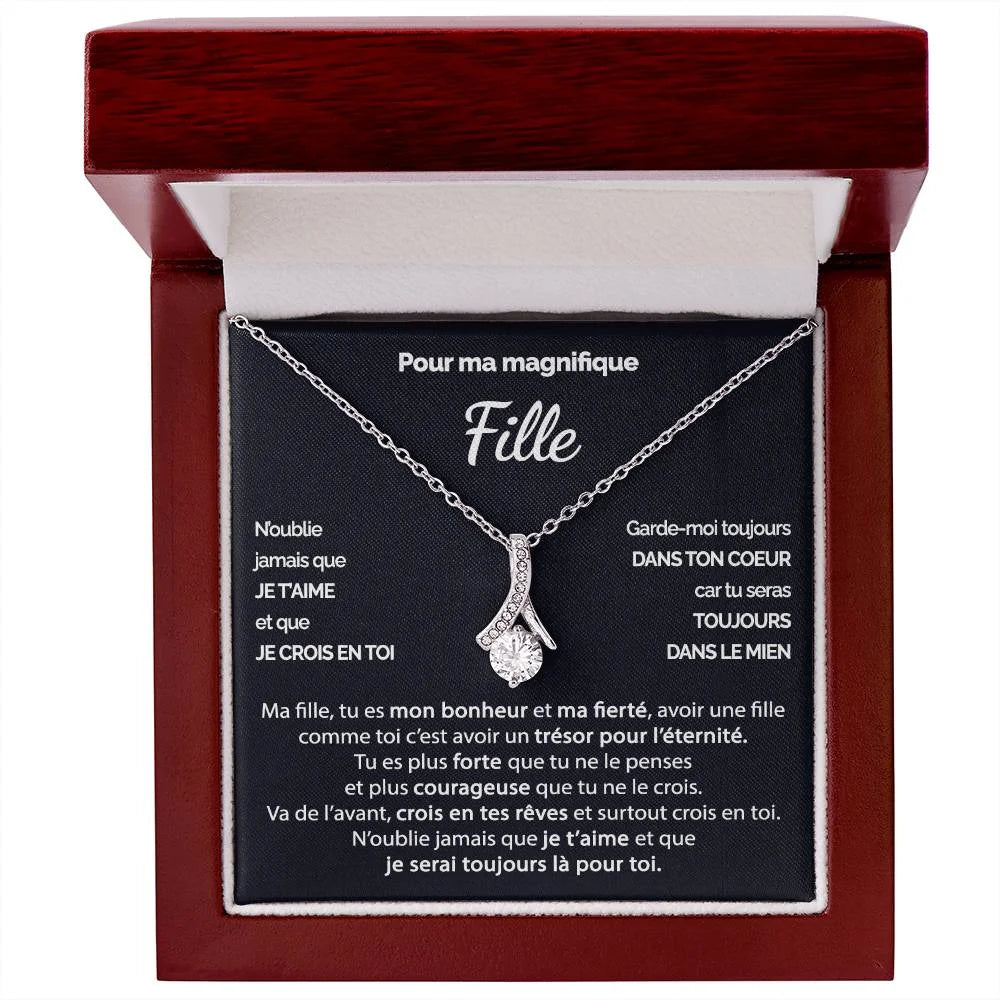 Cadeau De Maman Pour Fille - Collier Ruban Précieux Finition Or Blanc Tu Es Courageuse Jewelry