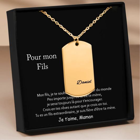 Cadeau de Maman pour son Fils - Collier Homme Médaillon Vertical Gravé & Message je suis Fière