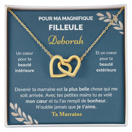 Cadeau De Marraine Pour Sa Filleule | Coffret Collier Coeurs Entrelacés Avec Message Personnalisé ’la Plus Belle’