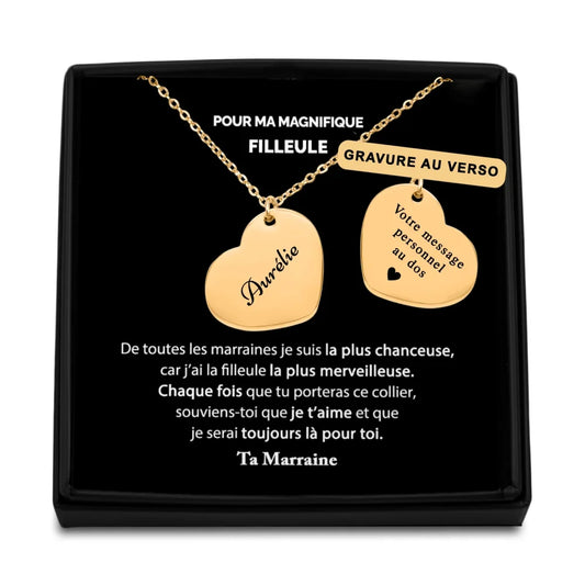 Cadeau De Marraine Pour Sa Filleule - Collier Coeur Gravé Prénom Personnalisé - Tu Es Merveilleuse