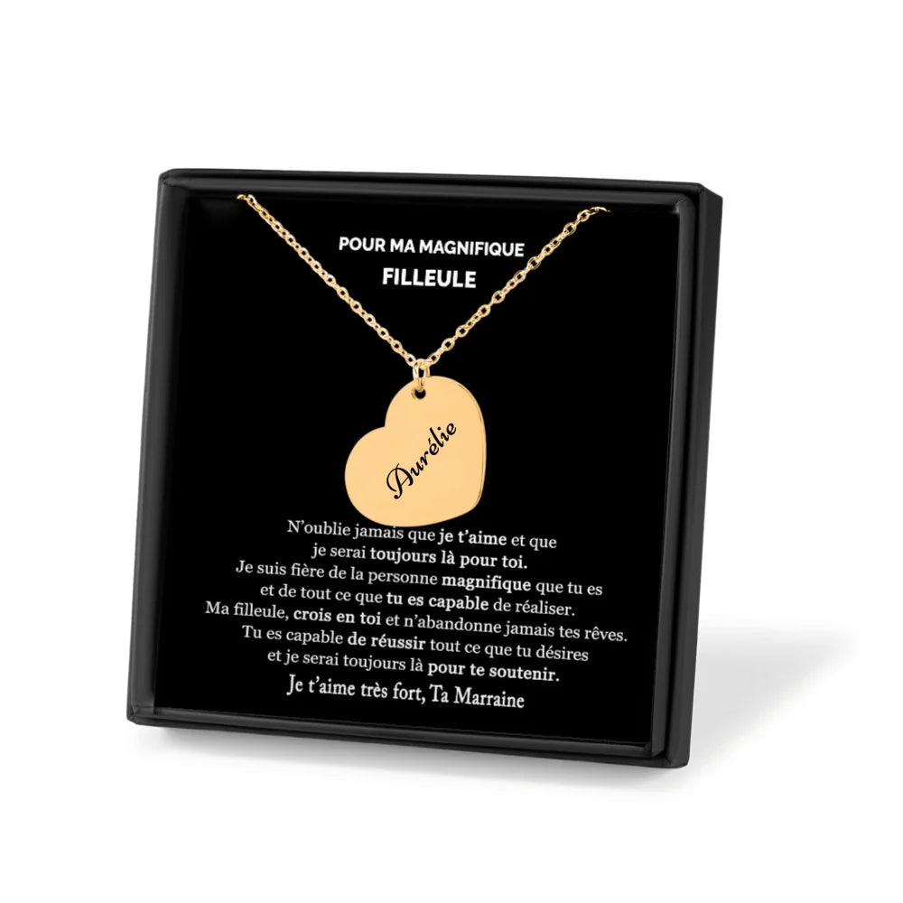 Cadeau De Marraine Pour Sa Filleule - Collier Coeur Gravé Prénom Personnalisé - Je Crois