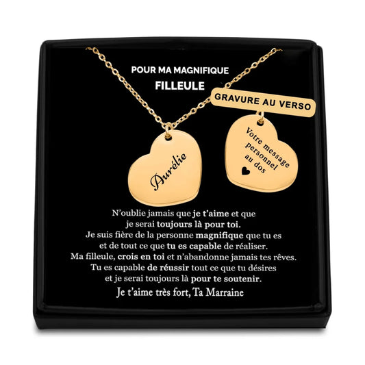 Cadeau De Marraine Pour Sa Filleule - Collier Coeur Gravé Prénom Personnalisé - Je Crois