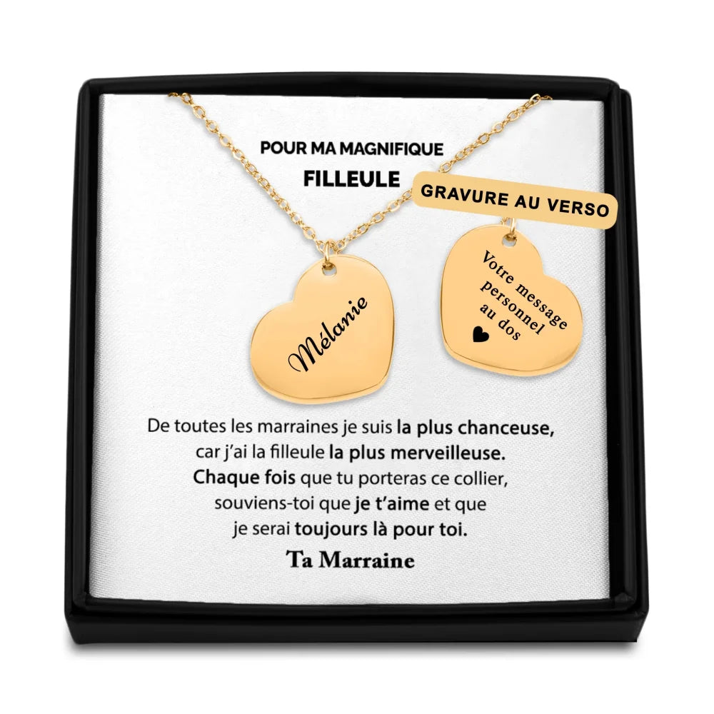 Cadeau De Marraine Pour Sa Filleule - Collier Coeur Prénom Gravé Personnalisé - Tu Es Merveilleuse