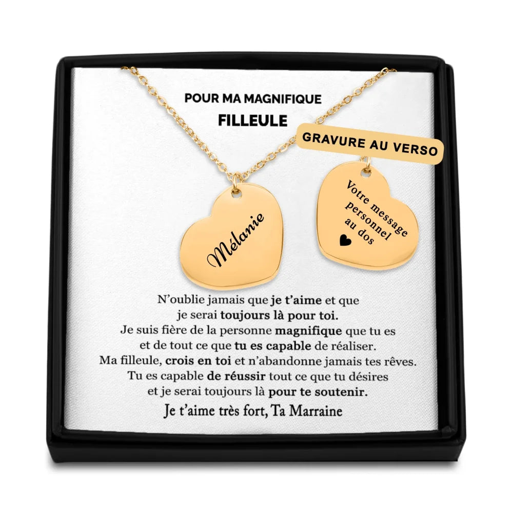 Cadeau De Marraine Pour Sa Filleule - Collier Coeur Prénom Gravé Personnalisé - Je Crois