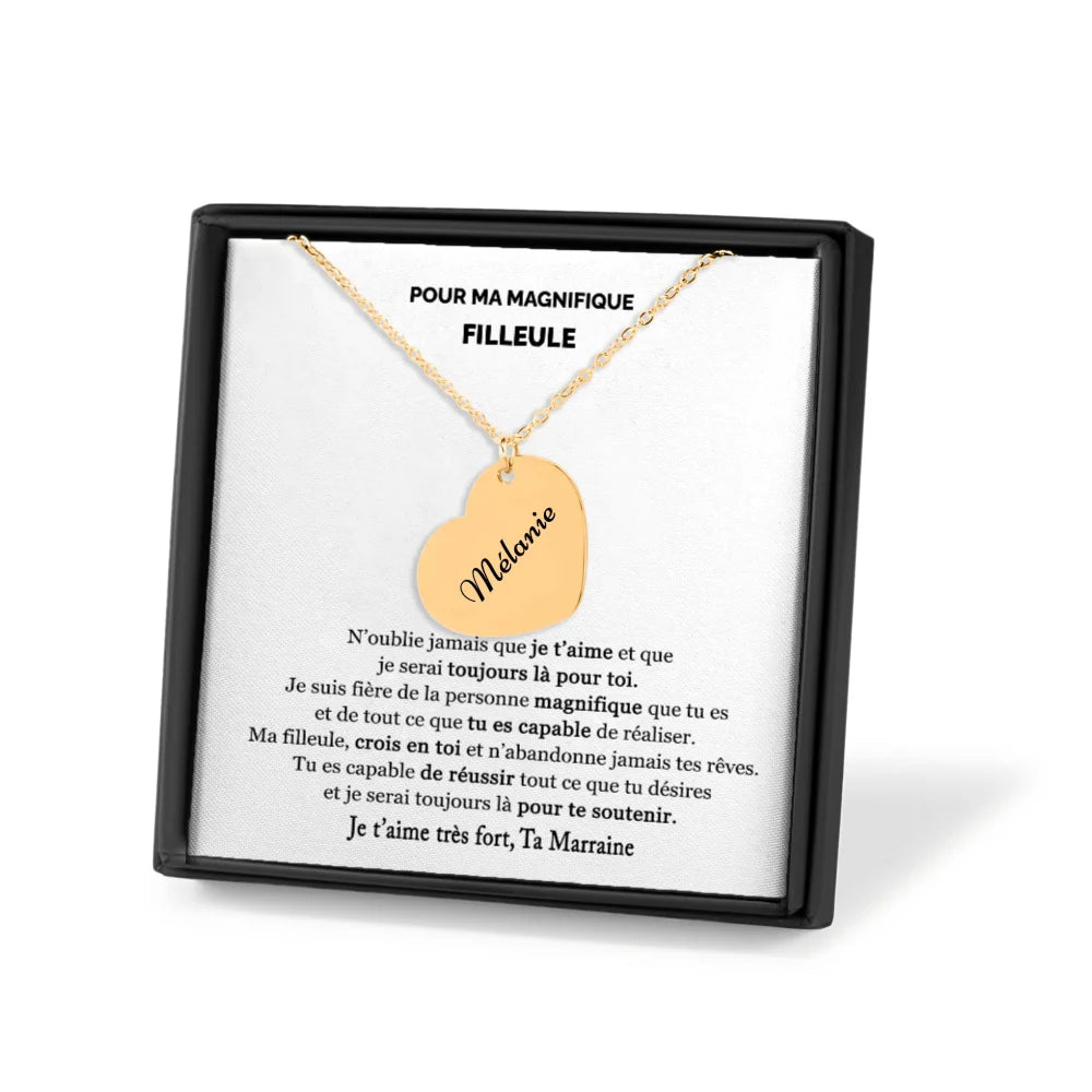 Cadeau De Marraine Pour Sa Filleule - Collier Coeur Prénom Gravé Personnalisé - Je Crois