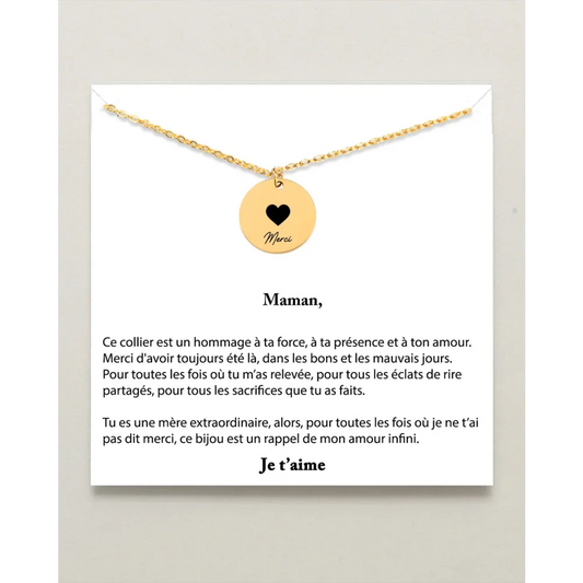 Cadeau Merci Maman - Médaillon Gravé & Message D’amour