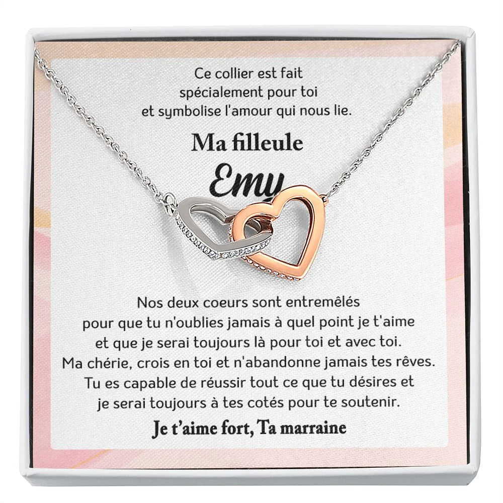 Cadeau Personnalisé De Marraine Pour Filleule - Coffret Collier Coeurs Entrelacés Je T’aime Fort Jewelry