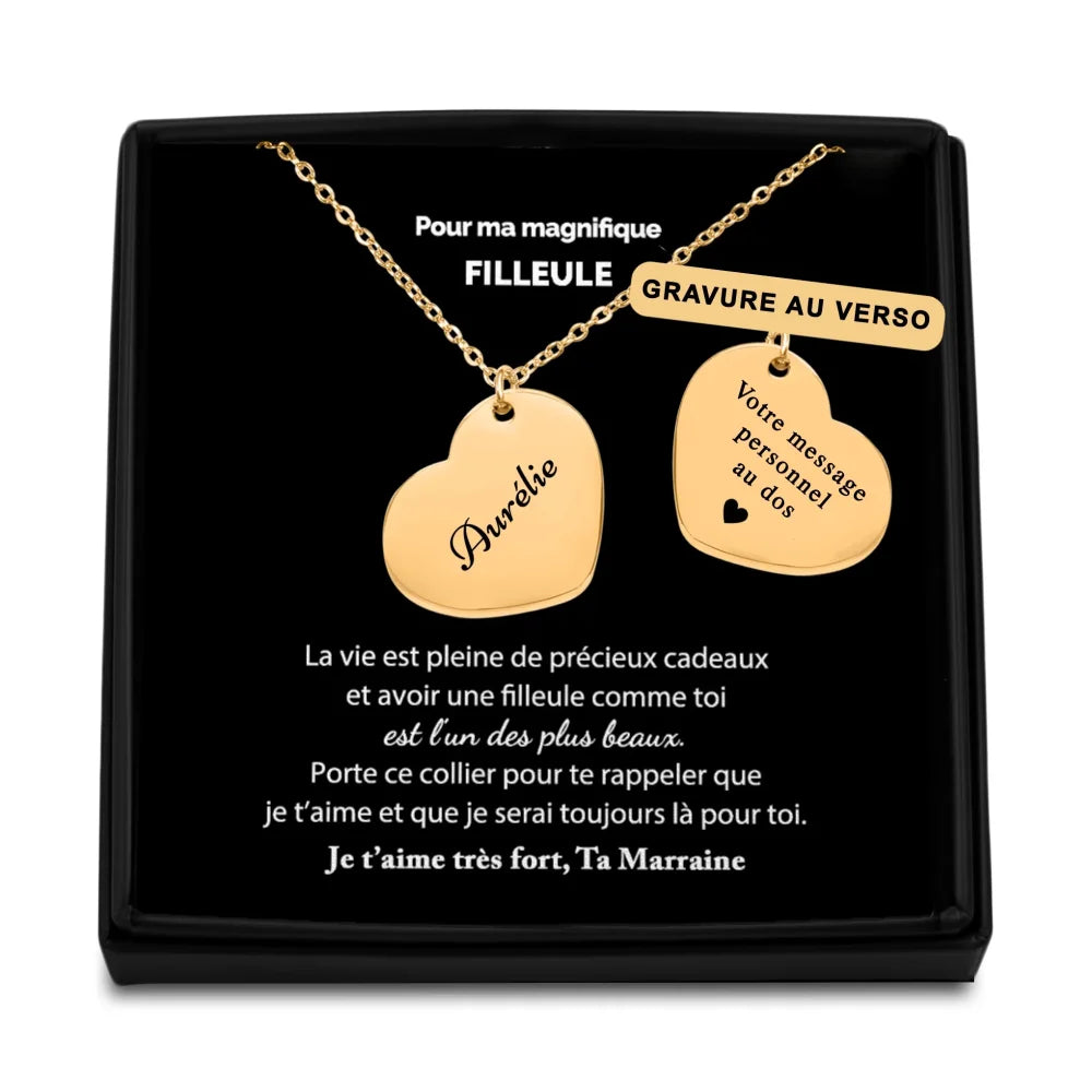 Cadeau Personnalisé De Marraine Pour Sa Filleule - Collier Coeur Prénom Gravé - Tu Es Précieuse