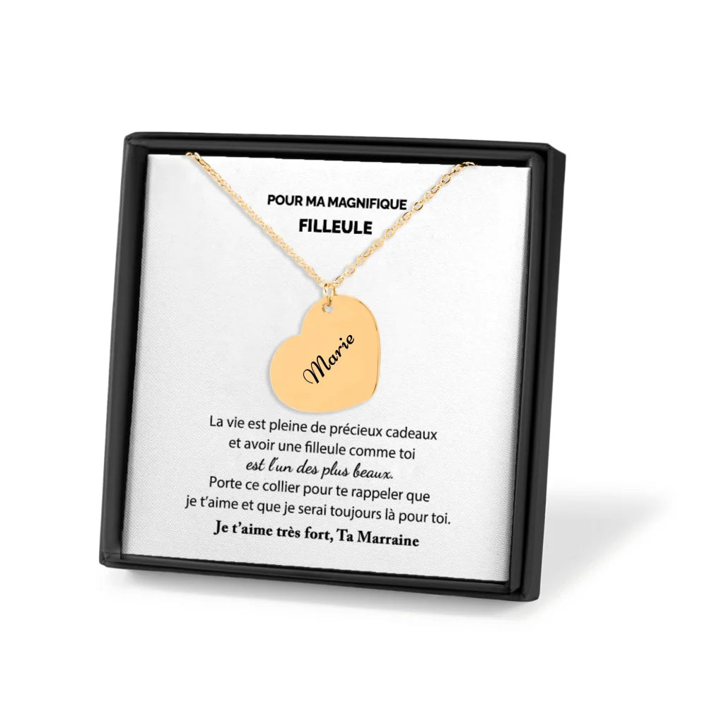 Cadeau Personnalisé De Marraine Pour Sa Filleule - Collier Prénom Coeur Gravé - Tu Es Précieuse