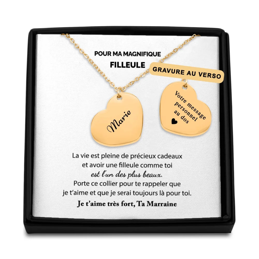 Cadeau Personnalisé De Marraine Pour Sa Filleule - Collier Prénom Coeur Gravé - Tu Es Précieuse