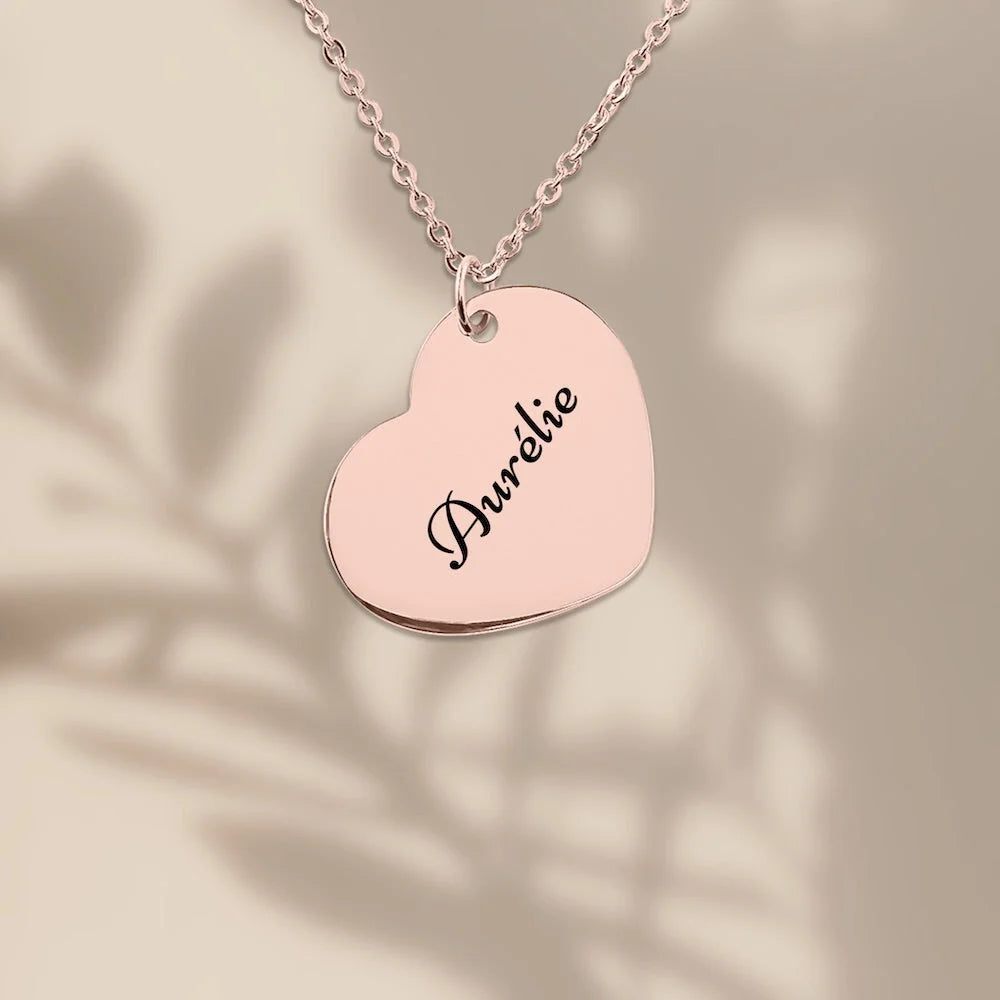 Cadeau Personnalisé De Marraine Pour Sa Filleule - Collier Prénom Coeur Gravé - Tu Es Précieuse