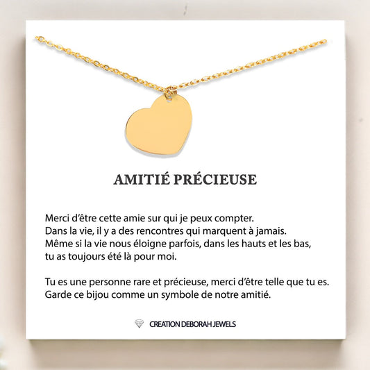 Collier Amitié Précieuse - Pendentif Coeur avec Chaine de 45cm & Message D’amour