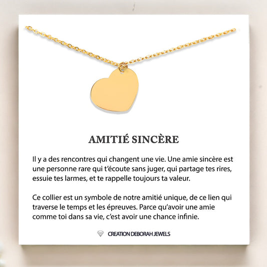 Collier Amitié Sincère - Pendentif Coeur avec Chaine de 45cm & Message D’amour