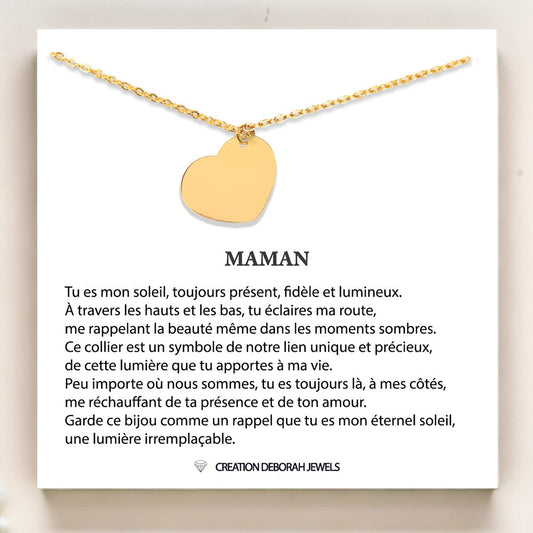 Collier Maman tu es ma Lumière - Pendentif Coeur avec Chaine de 45cm & Message D’amour