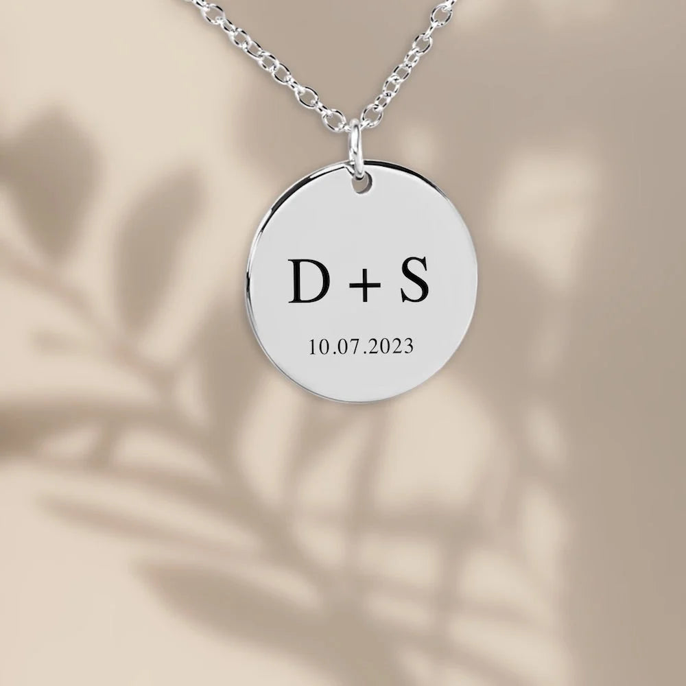 Collier Pendentif Personnalisé Avec Initiales + Date