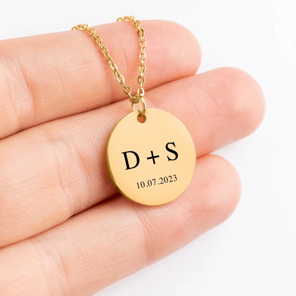 Collier Pendentif Personnalisé Avec Initiales + Date