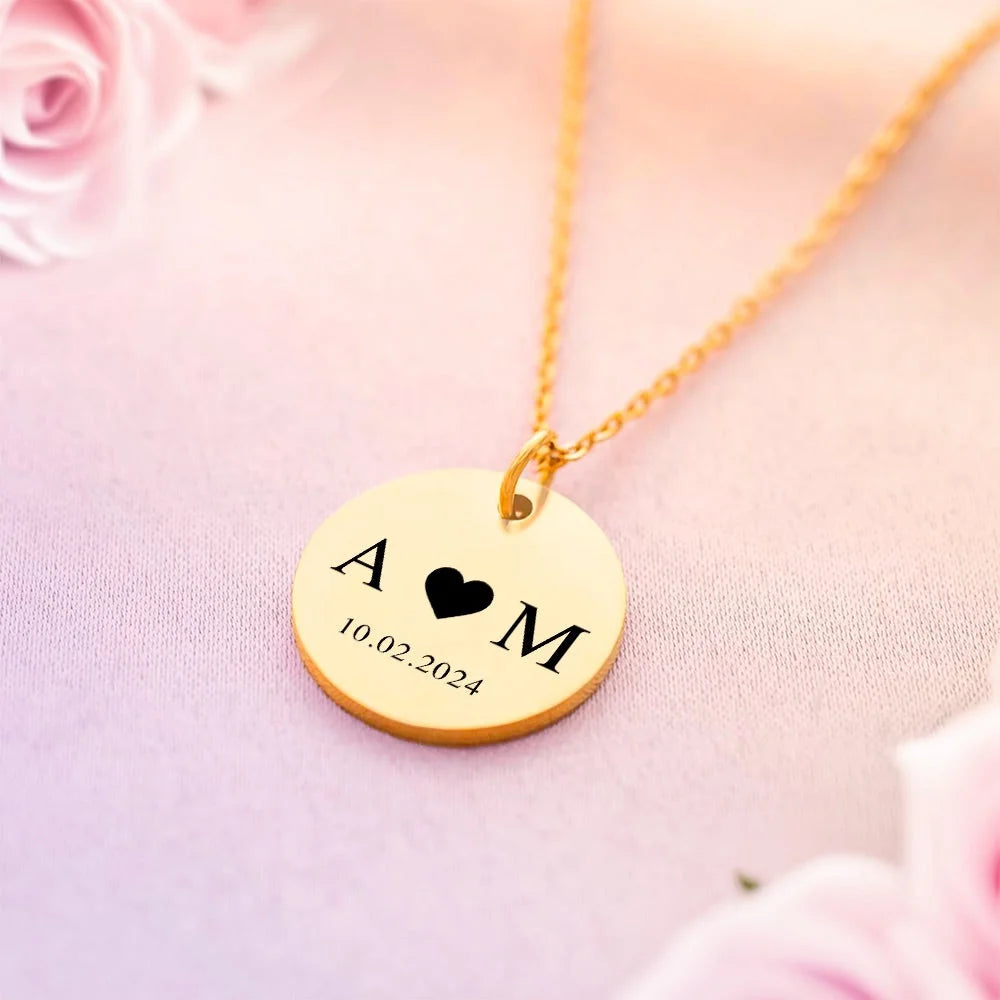 Collier Pendentif Personnalisé Avec Initiales Et Date