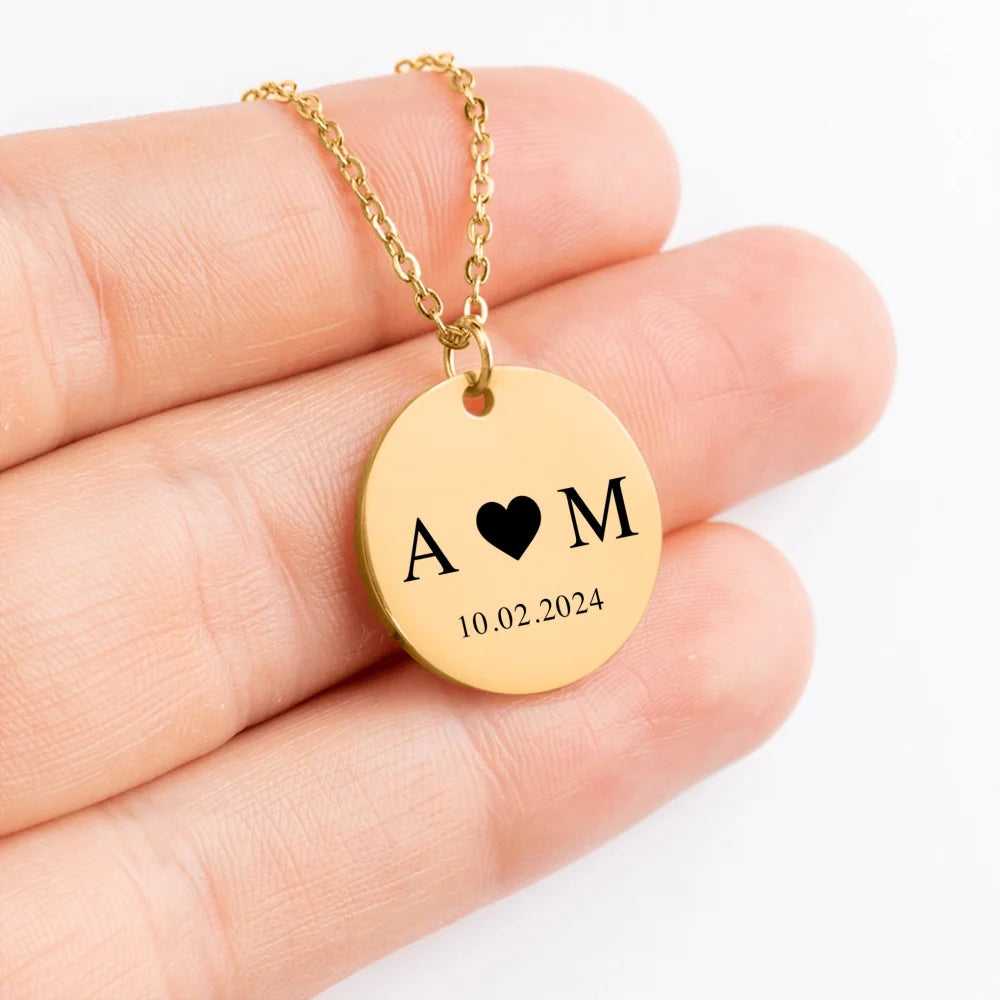 Collier Pendentif Personnalisé Avec Initiales Et Date