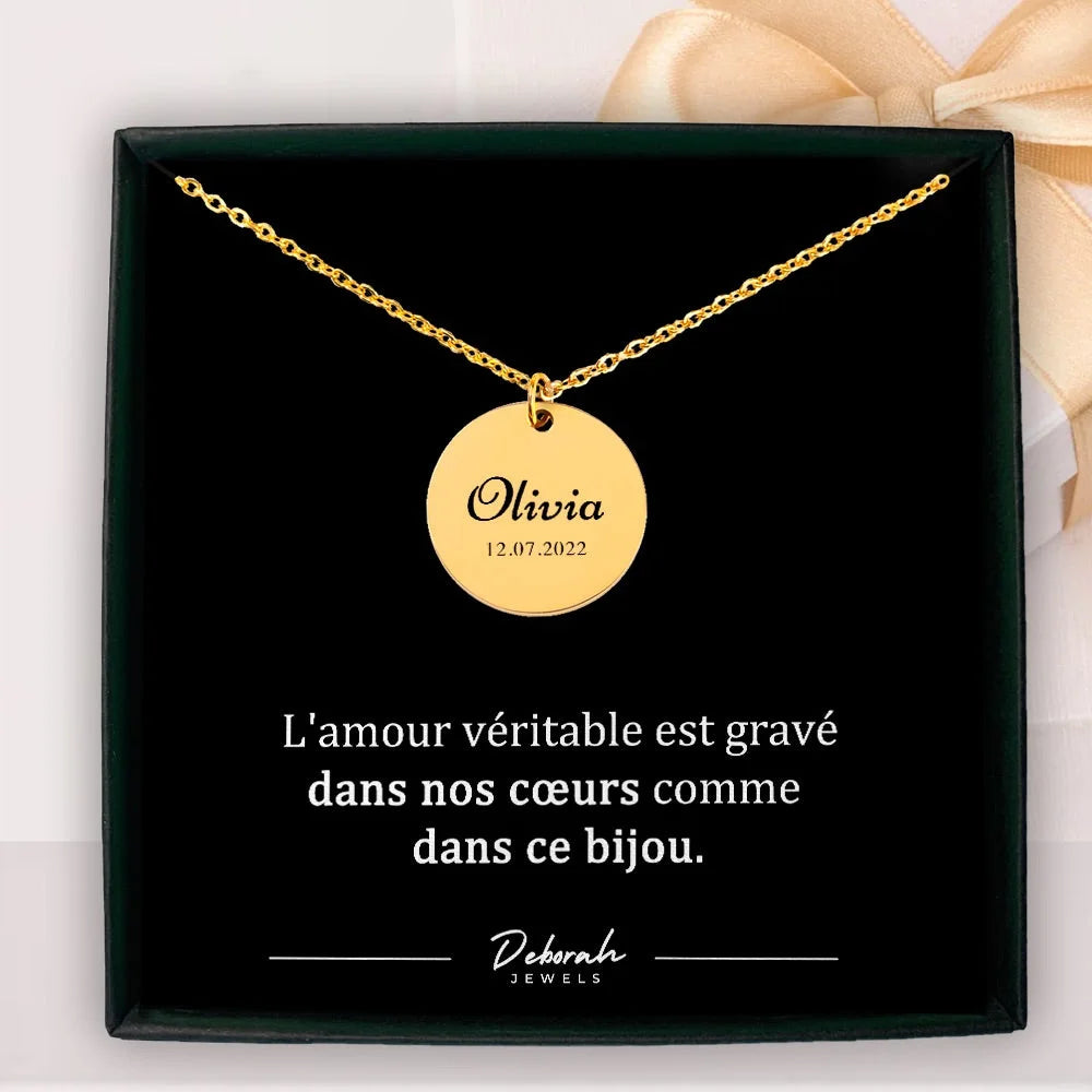 Collier Pendentif Personnalisé Avec Prénom Et Date