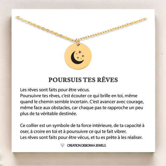 Collier Poursuis tes Rêves - Pendentif Coeur avec Chaine de 45cm & Message D’amour