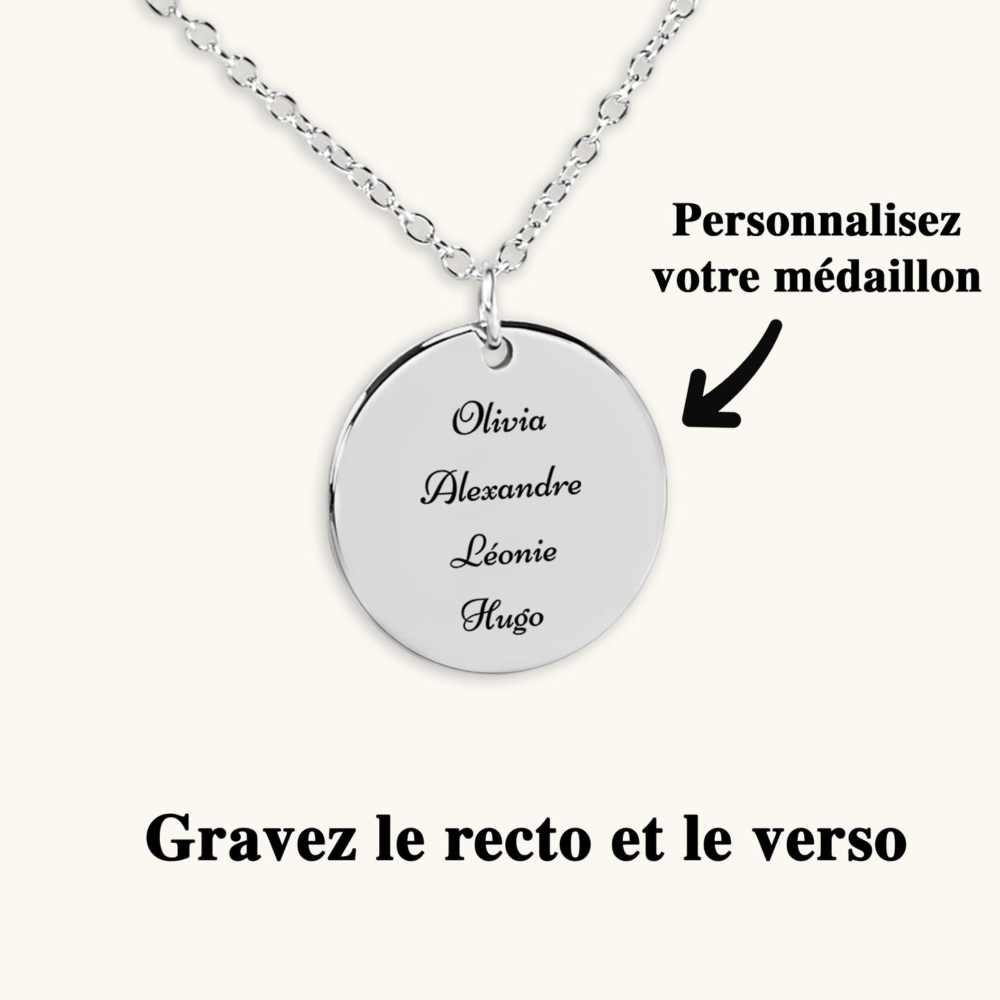 Collier Médaillon Gravé avec Chaine de 45cm