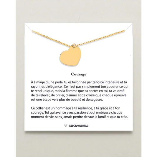 Pendentif Coeur avec Chaine de 45cm et Texte Courage