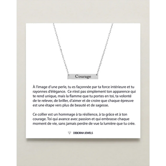 Pendentif Horizontal Gravé avec Chaine de 45cm et Texte Courage